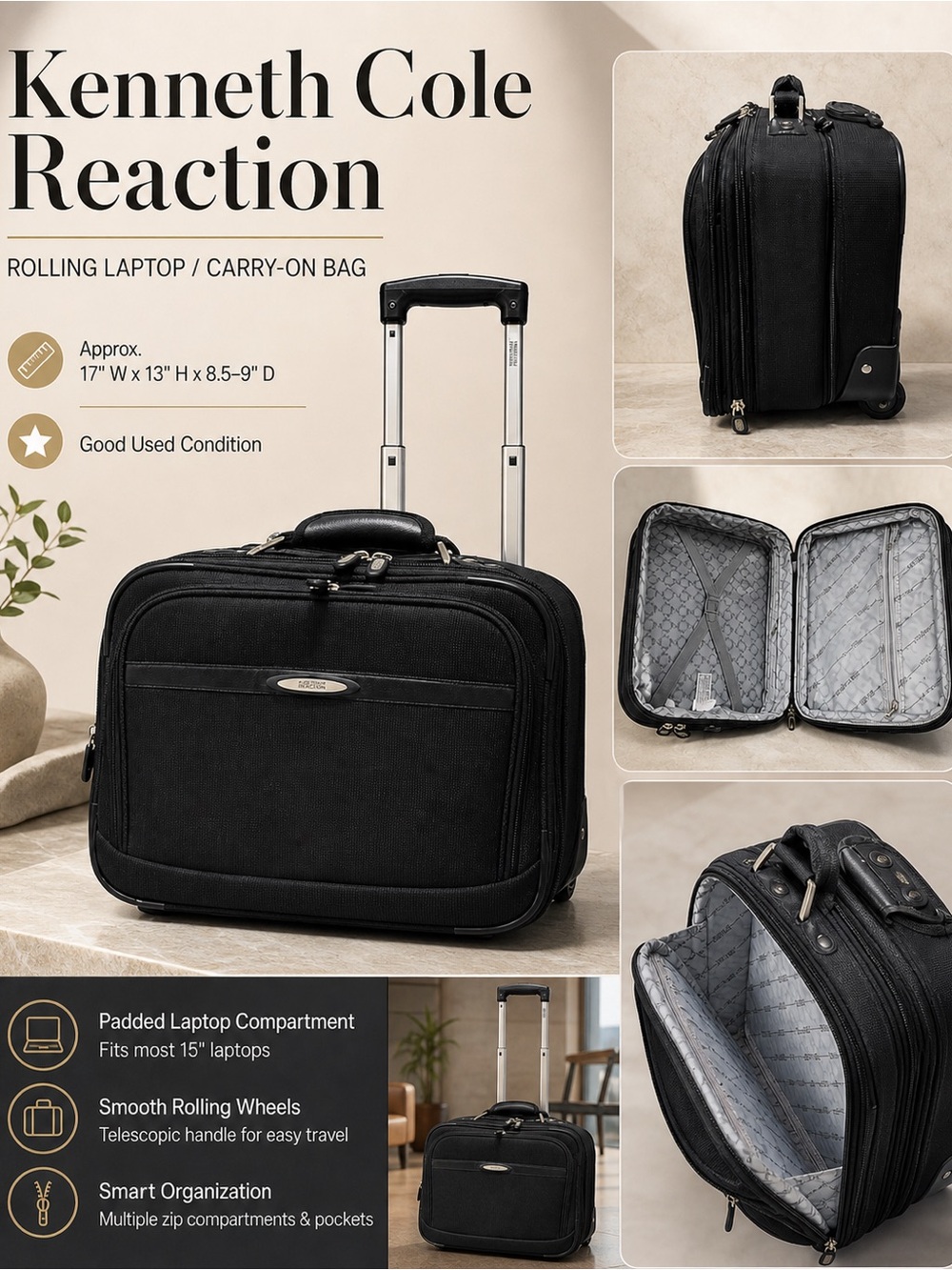Kenneth Cole Reaction Rolling Laptop Bag business bag